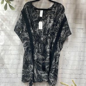 Time and Tru black palm leaves kimono new swim coverup 16/18W